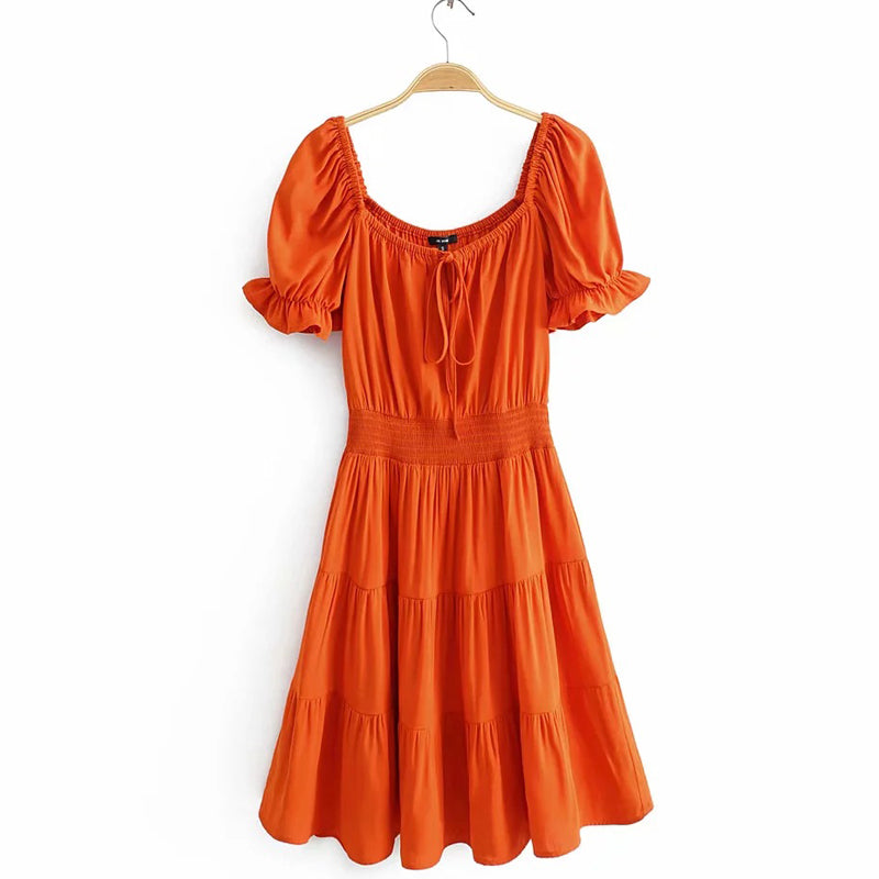A-Line Puff-Sleeve Women's Midi Dress for Homecoming