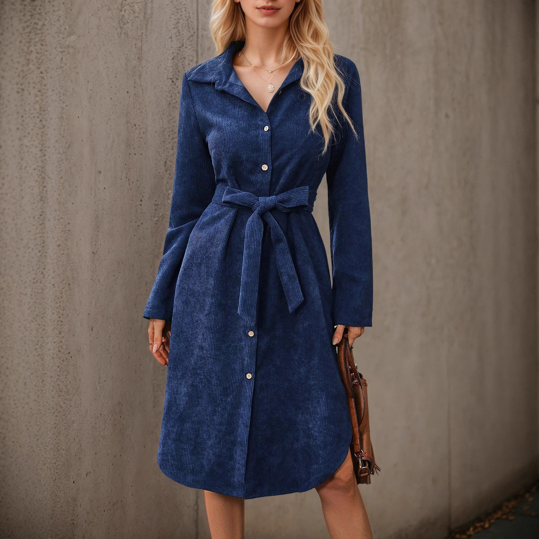Corduroy Long-Sleeve Women's Midi Dress for Homecoming