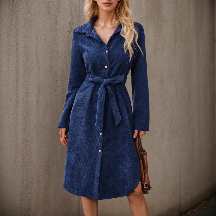 Corduroy Long-Sleeve Women's Midi Dress for Homecoming
