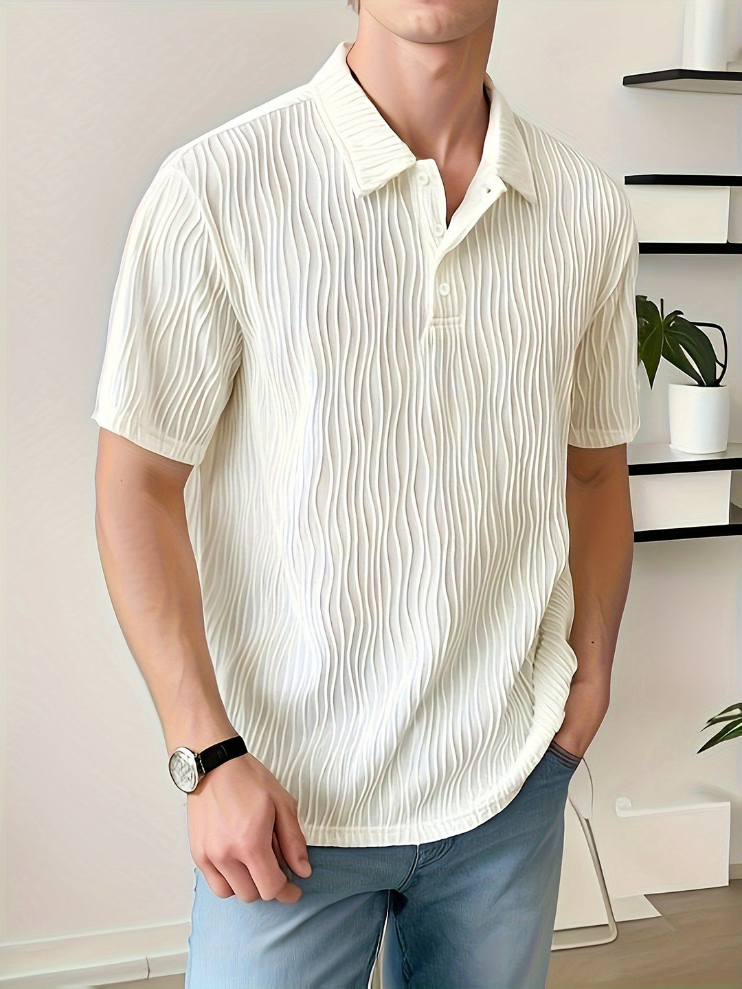 Men's Casual Striped Solid Color Short Sleeve Polo Shirt
