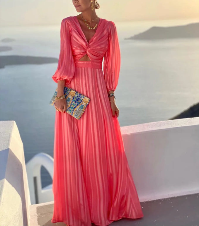Red Puff-Sleeve Women's Midi Dress for Homecoming