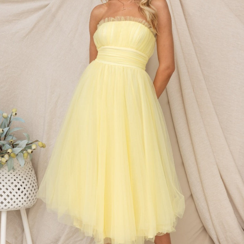 Mesh Strapless Women's Midi Dress for Homecoming