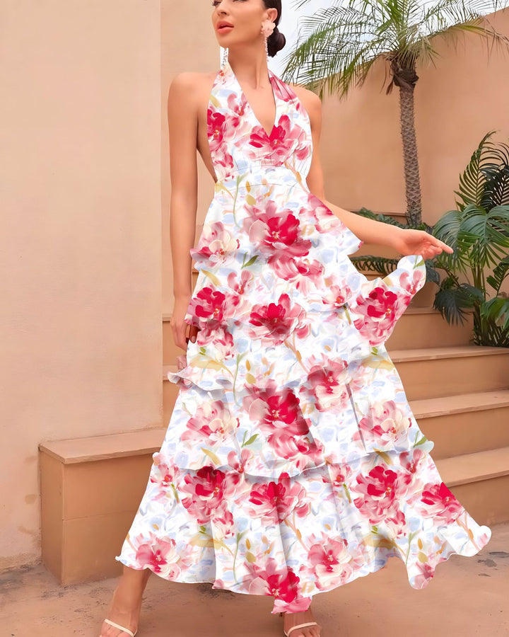 V-Neck Floral Women's Midi Dress for Homecoming