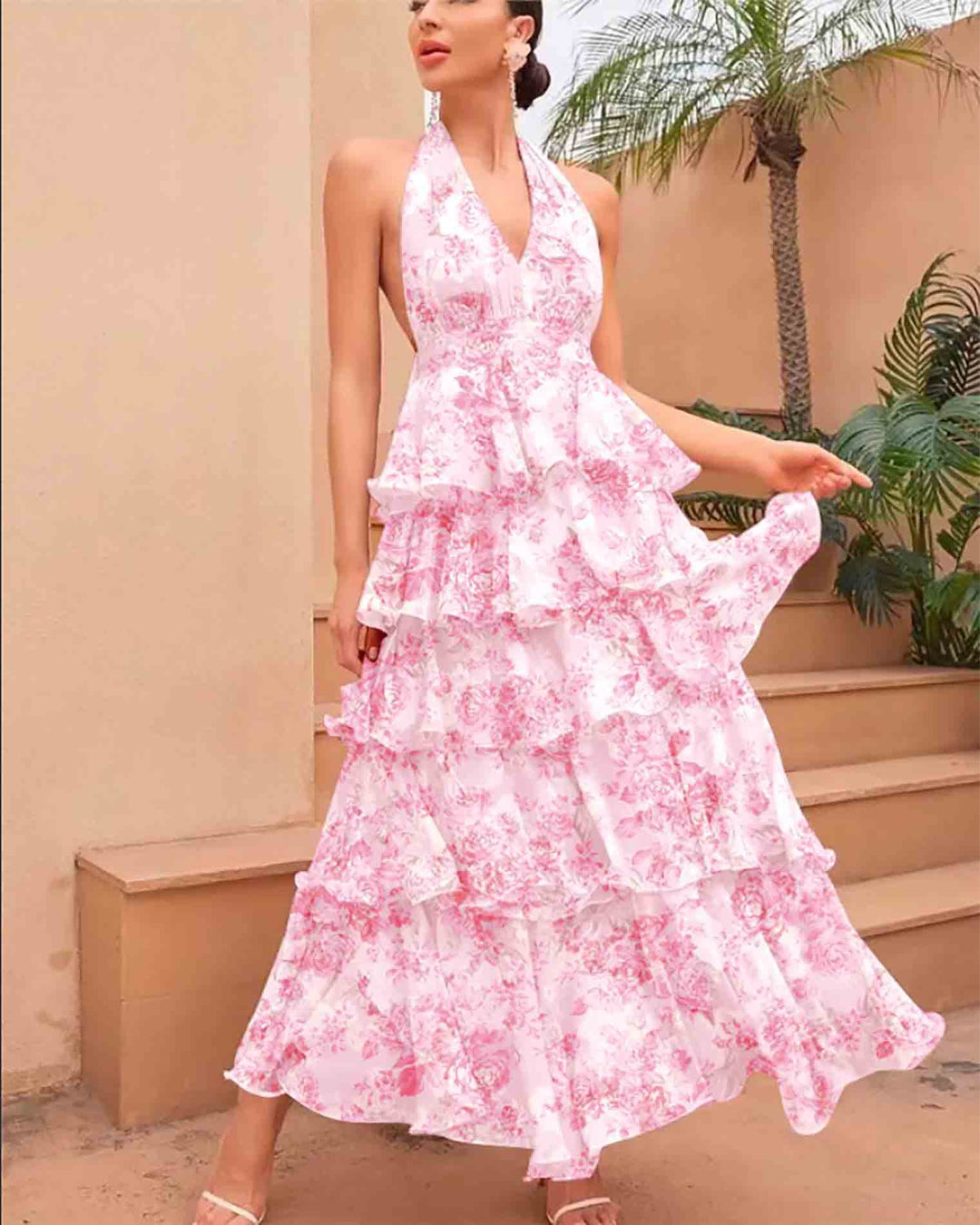 V-Neck Floral Women's Midi Dress for Homecoming