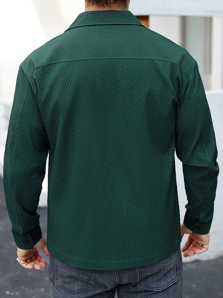 Men's Solid Color Textured Long Sleeve Shirt