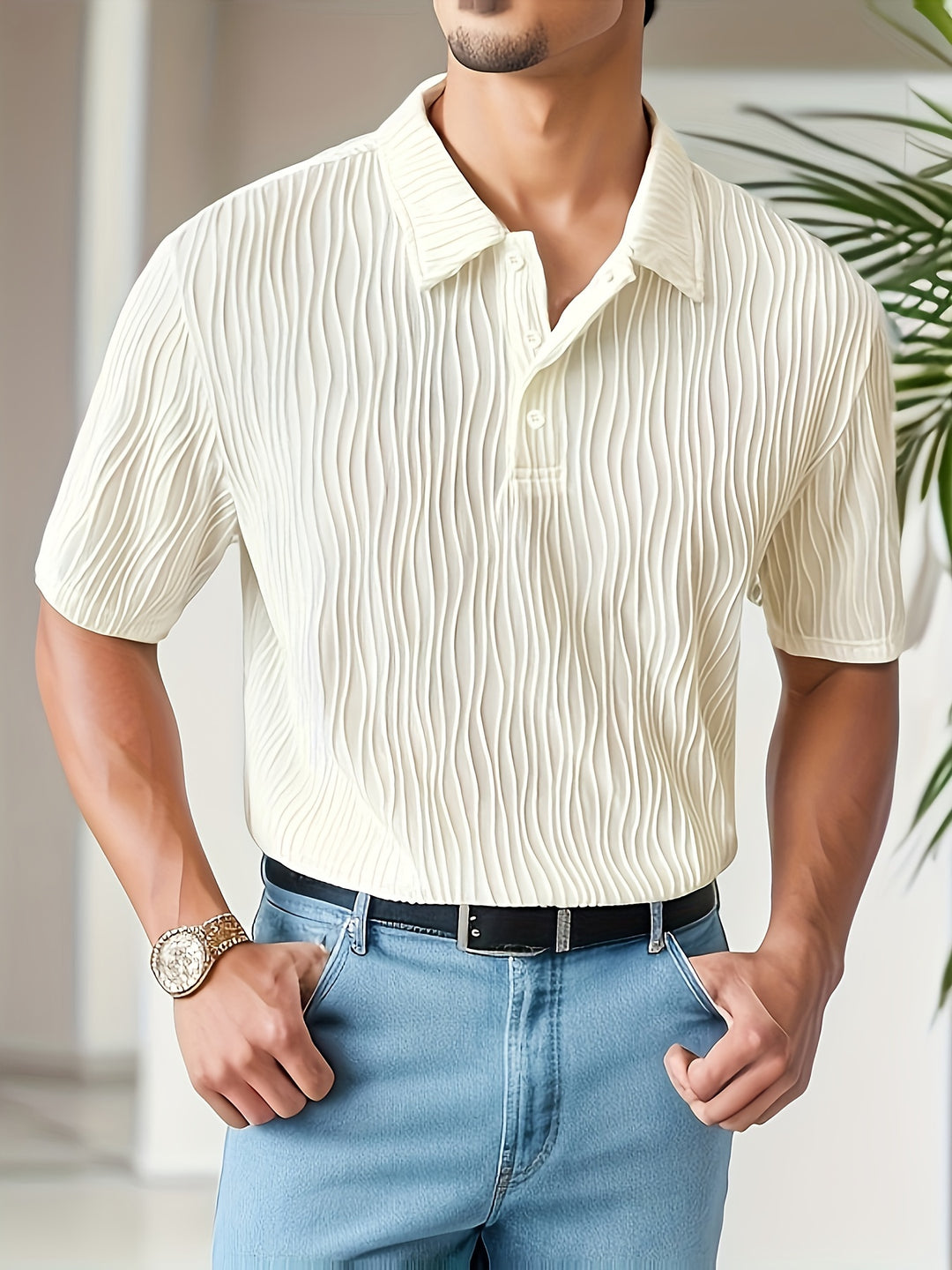 Men's Casual Striped Solid Color Short Sleeve Polo Shirt