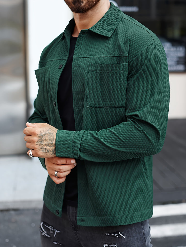 Men's Solid Color Textured Long Sleeve Shirt
