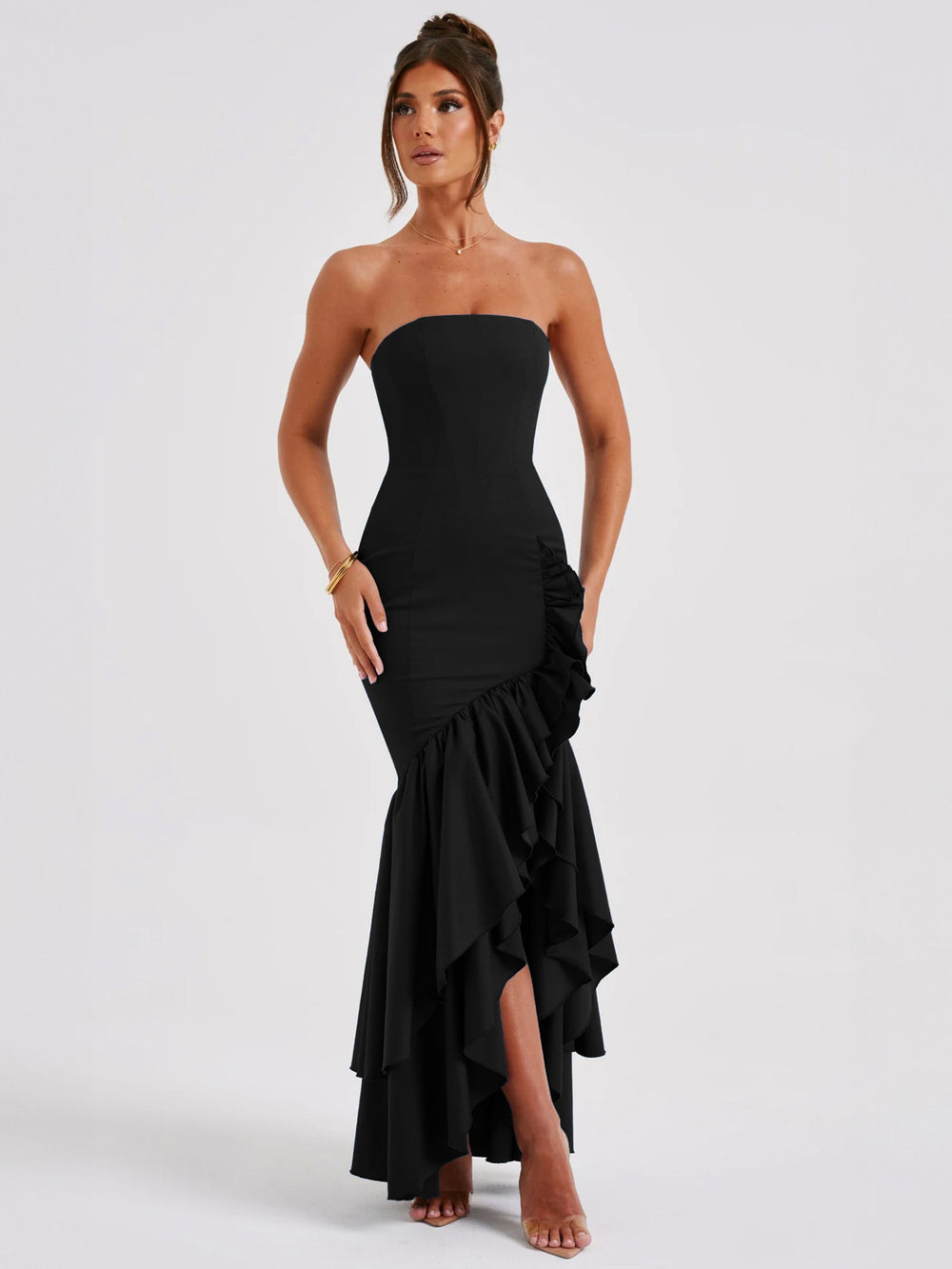 Strapless Slit Women's Midi Dress for Homecoming