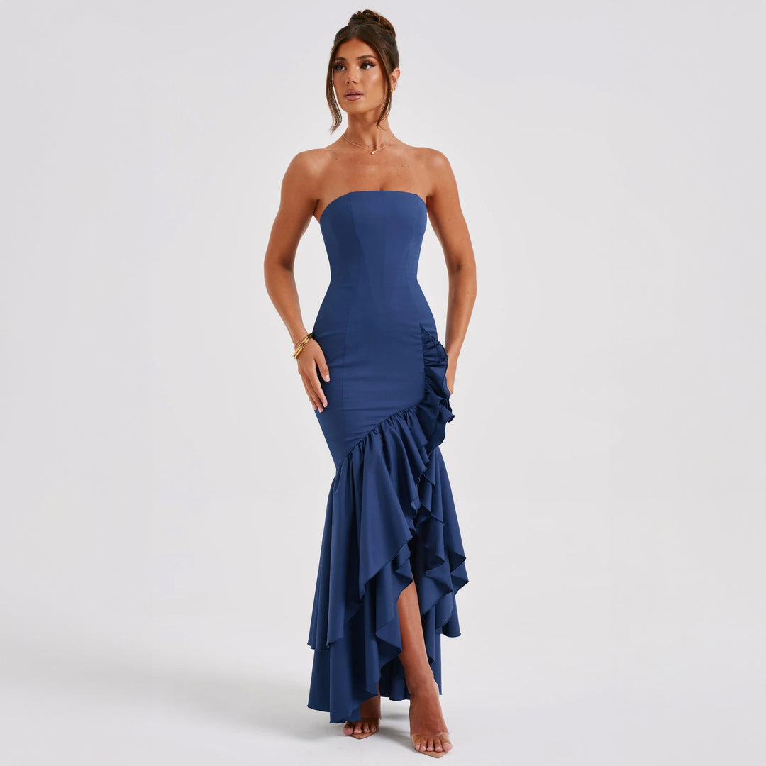 Strapless Slit Women's Midi Dress for Homecoming