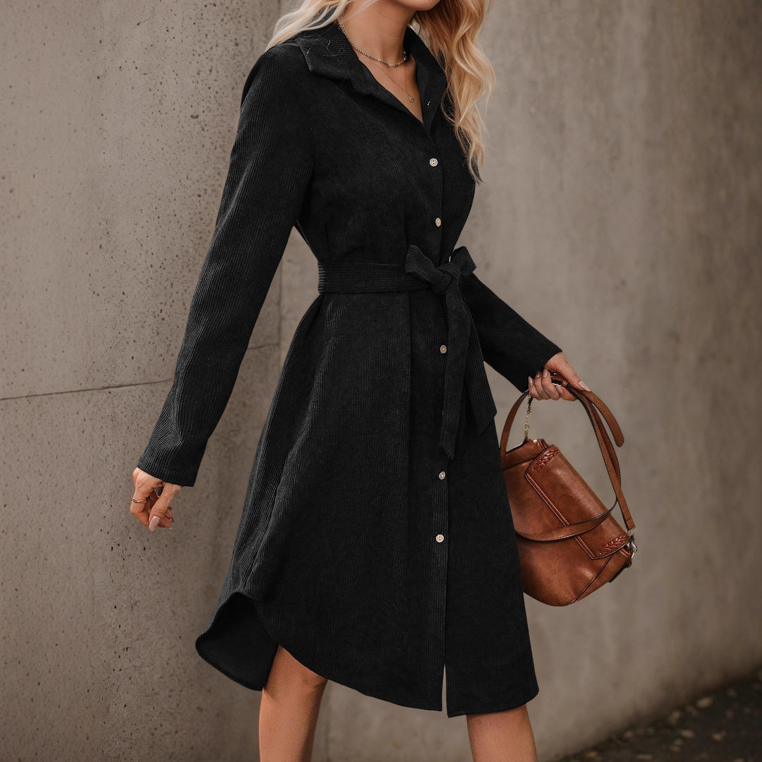Corduroy Long-Sleeve Women's Midi Dress for Homecoming