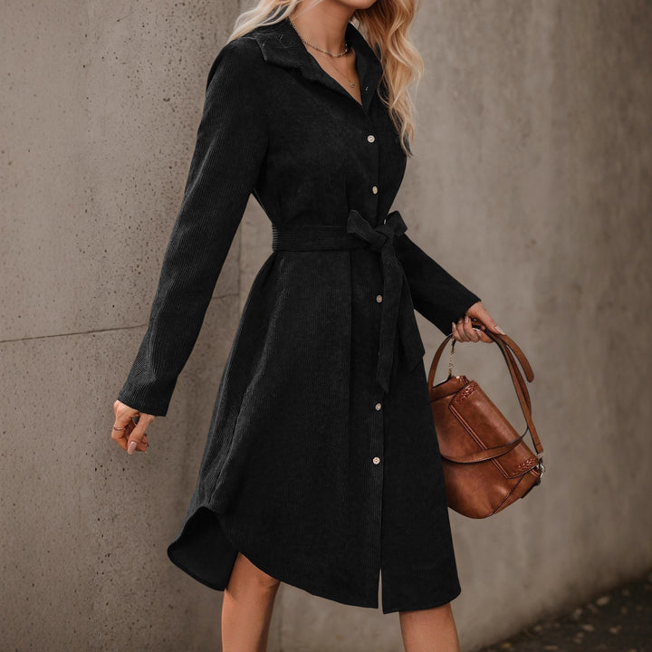 Corduroy Long-Sleeve Women's Midi Dress for Homecoming