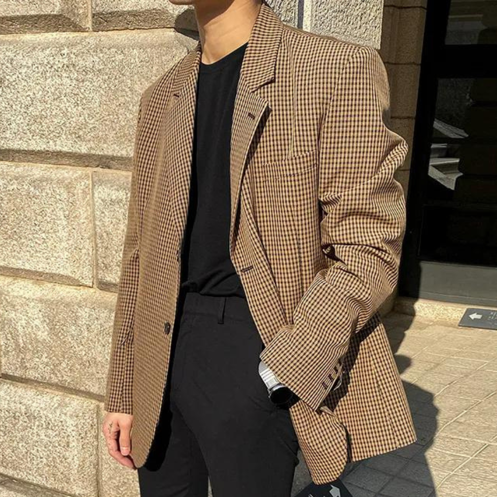 Men's Relaxed Fit Plaid Blazer