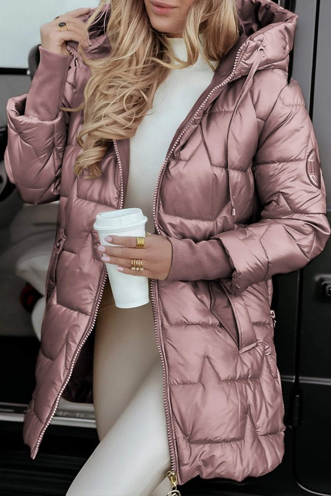 Long Quilted Women's Winter Jacket with Hood - Warm Puffer Jacket