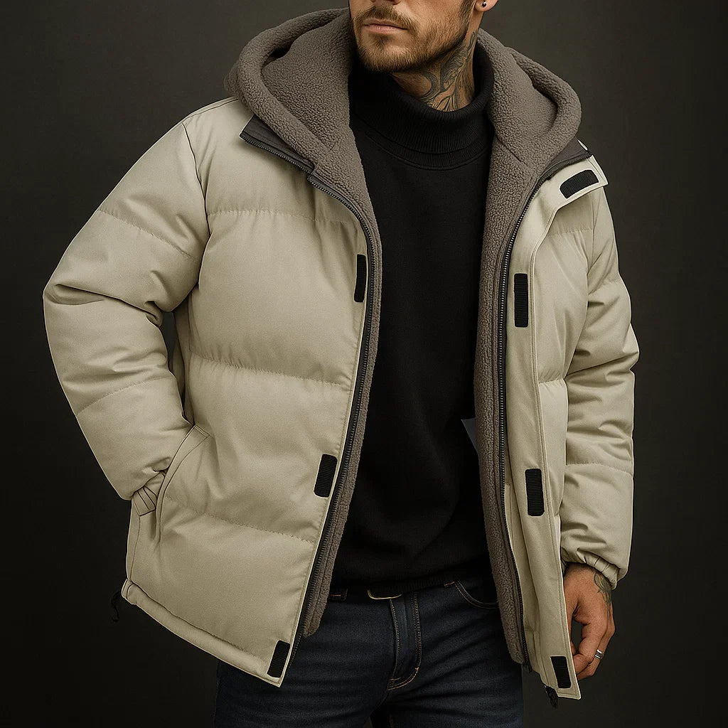 Men's Lined Winter Jacket with Hood - Warm and Waterproof