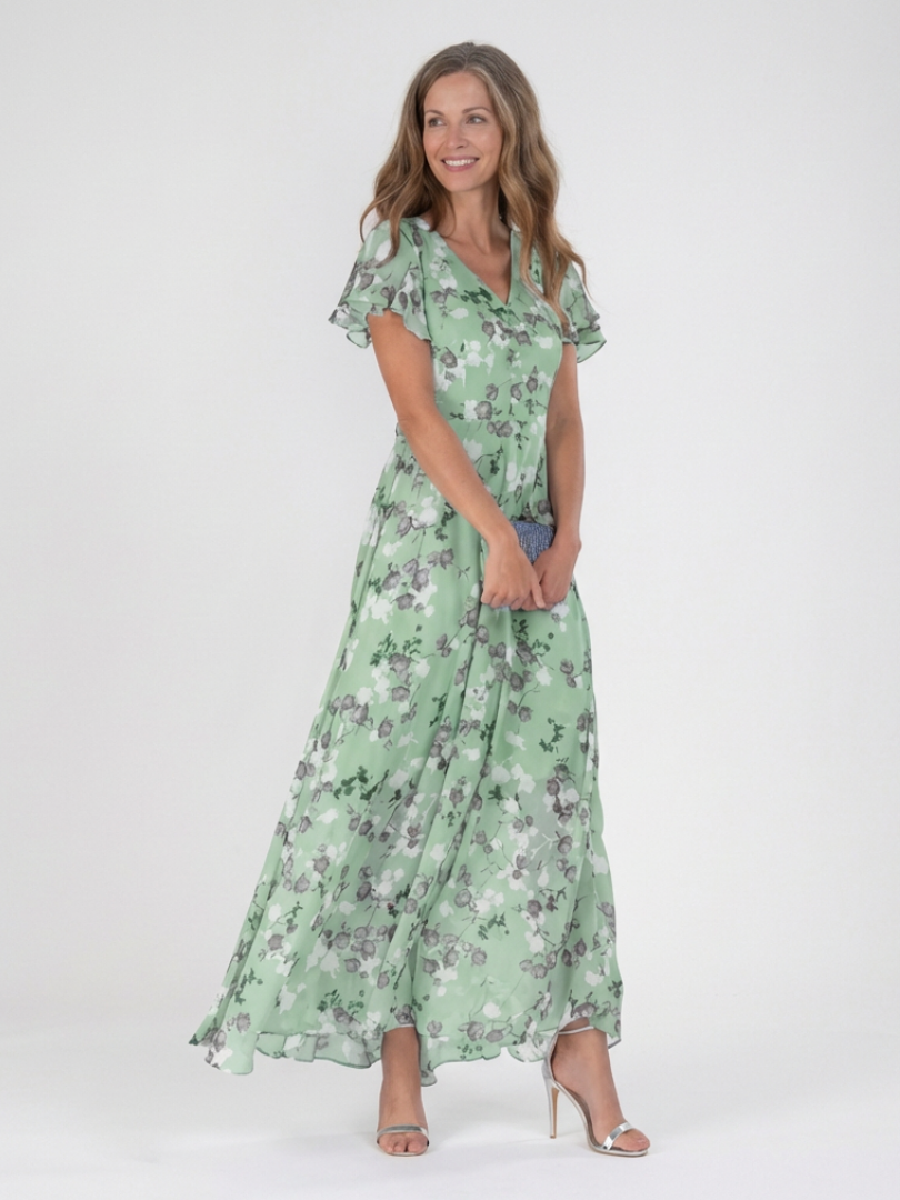 Elegant Lightweight Women's Floral Chiffon Maxi Dress
