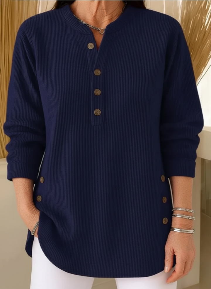 Elegant Women's Knit Sweater with Button Placket - Soft and Feminine