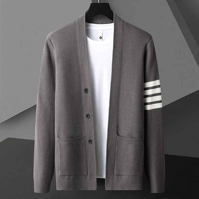 Men's Knit Cardigan with Button Placket and Front Pockets - Classic Elegant