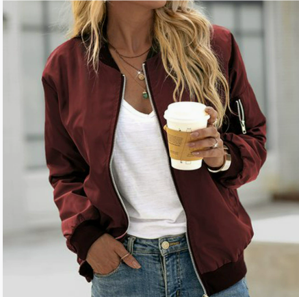 Women's Short Bomber Jacket with Zipper - Athletic-Elegant Transitional Jacket