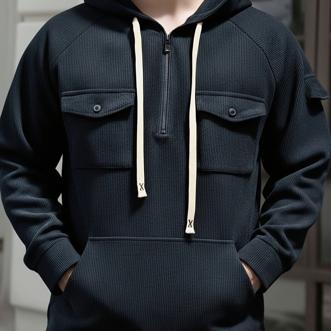Men's Quarter-Zip Hoodie with Chest Pockets