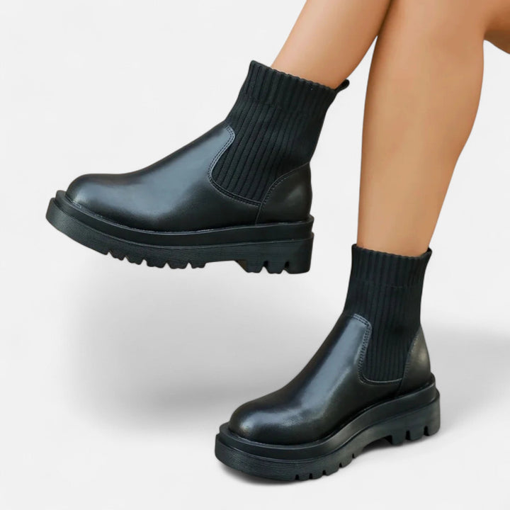 Elegant Women's Block Heel Ankle Boots - Slip-On Design