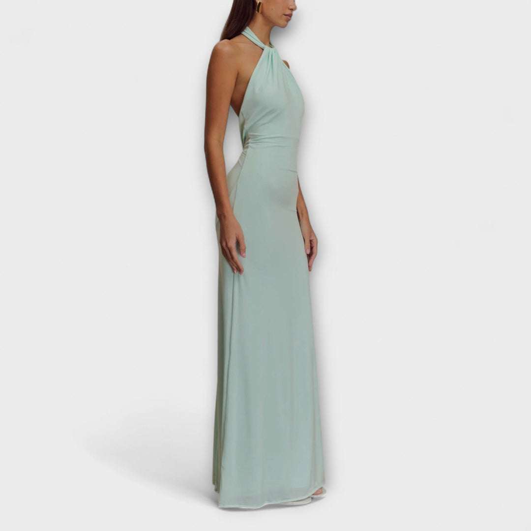 Elegant Women's Halterneck Maxi Dress - Bodycon with Deep Open Back