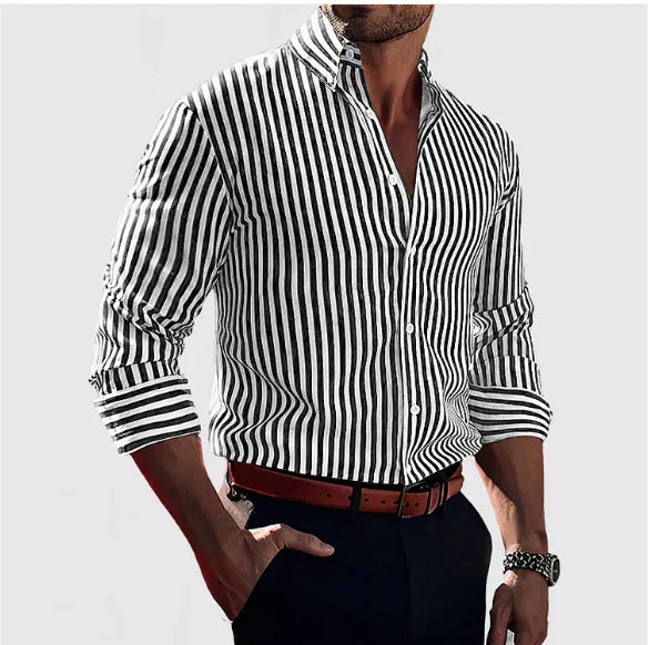 Striped Men's Business Shirt Slim Fit - Classic Elegant Long Sleeve