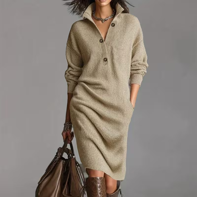 Women's Soft Knit Sweater Dress with Buttons