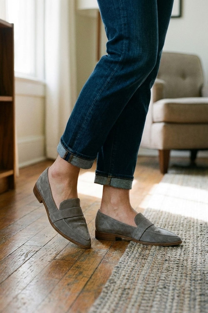 Elegant Pointed-Toe Women's Suede Loafers with Block Heel