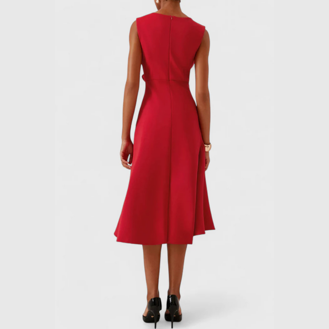Elegant Draped Women's Asymmetric Midi Dress