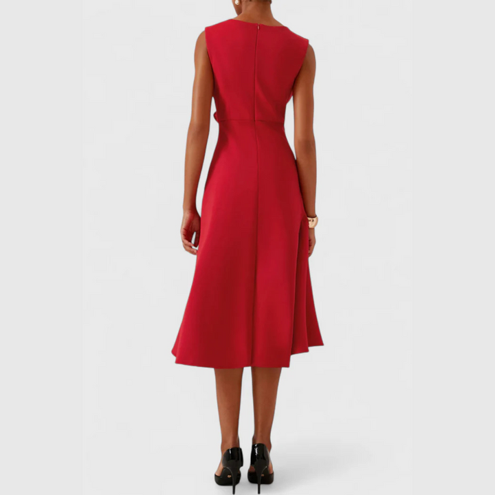 Elegant Draped Women's Asymmetric Midi Dress
