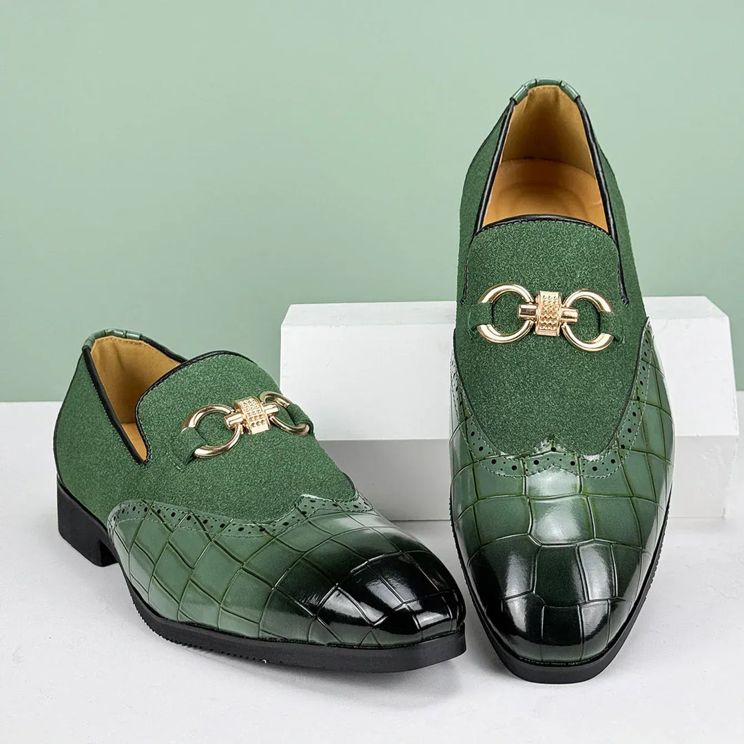 Elegant Men's Leather Loafers with Suede - Cushioned Footbed