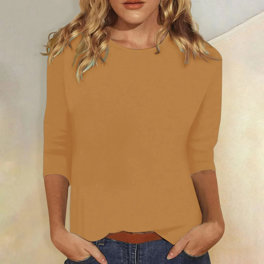 Casual Women's Crew Neck 3/4 Sleeve Everyday Top