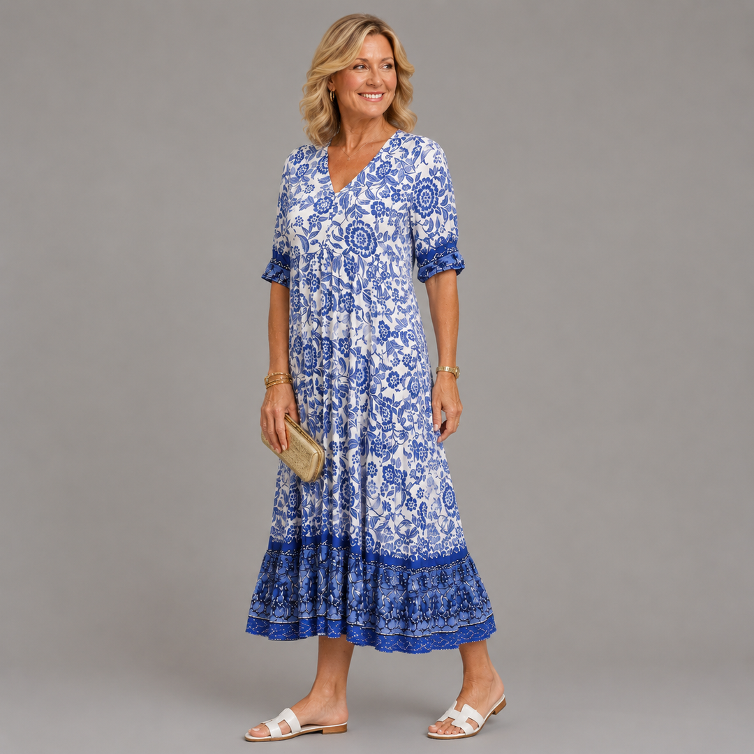 Elegant Breathable Women's V-Neck Floral Dress