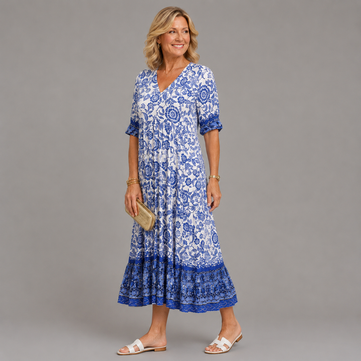 Elegant Breathable Women's V-Neck Floral Dress