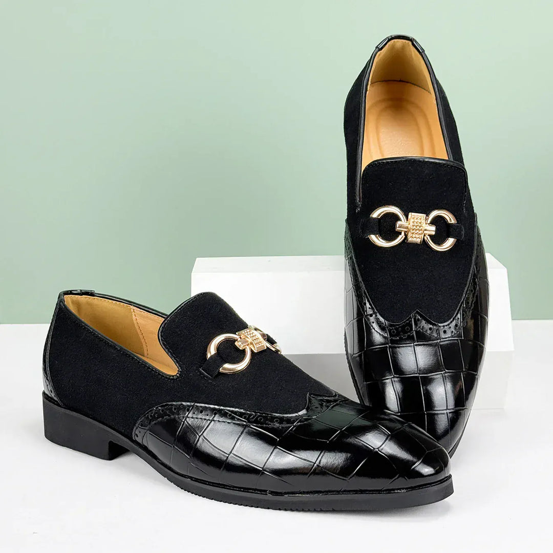 Elegant Men's Leather Loafers with Suede - Cushioned Footbed