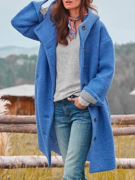 Women's Long-Sleeve Marled Coat with Button Placket