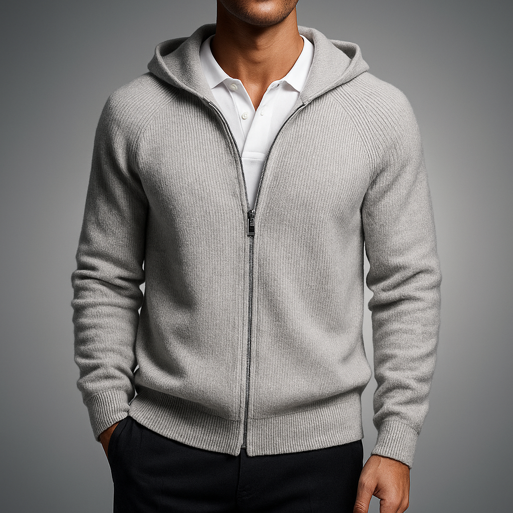 Men's Zip Pullover with Front Zipper - Elegant Knit Sweater for Business and Casual Wear
