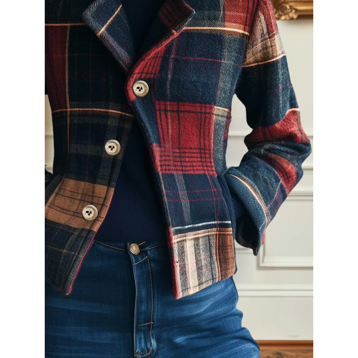 Classic Women's Plaid Stand-Collar Jacket - Timeless Elegance