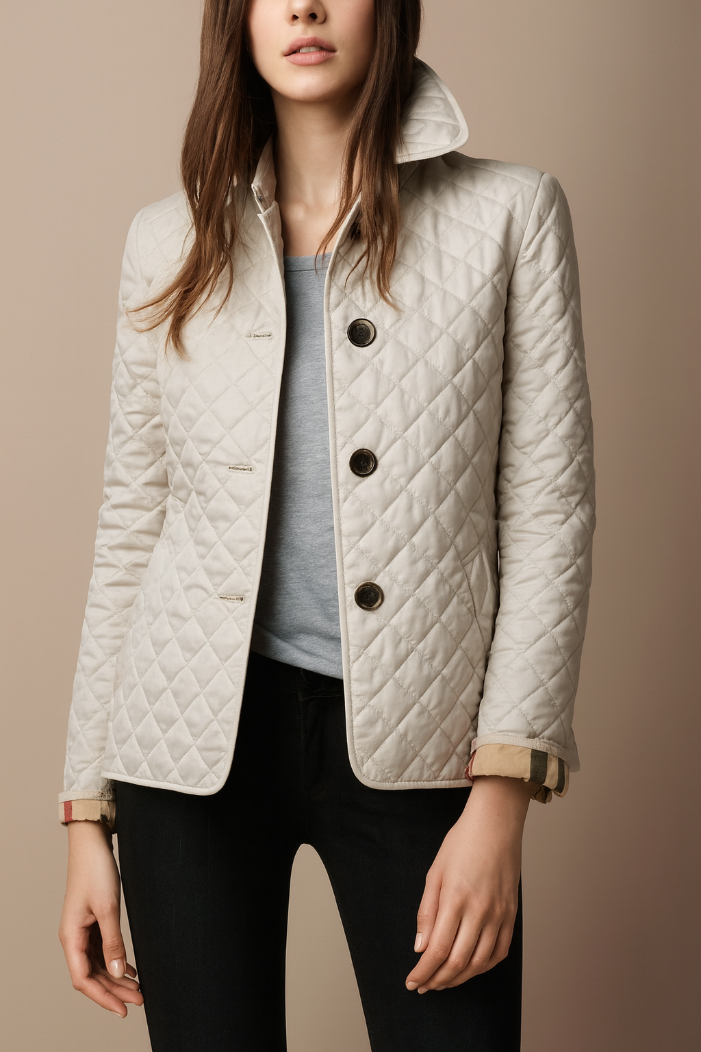 Elegant Women's Quilted Jacket with Buttons - Classic Winter Jacket for Office and Everyday Wear