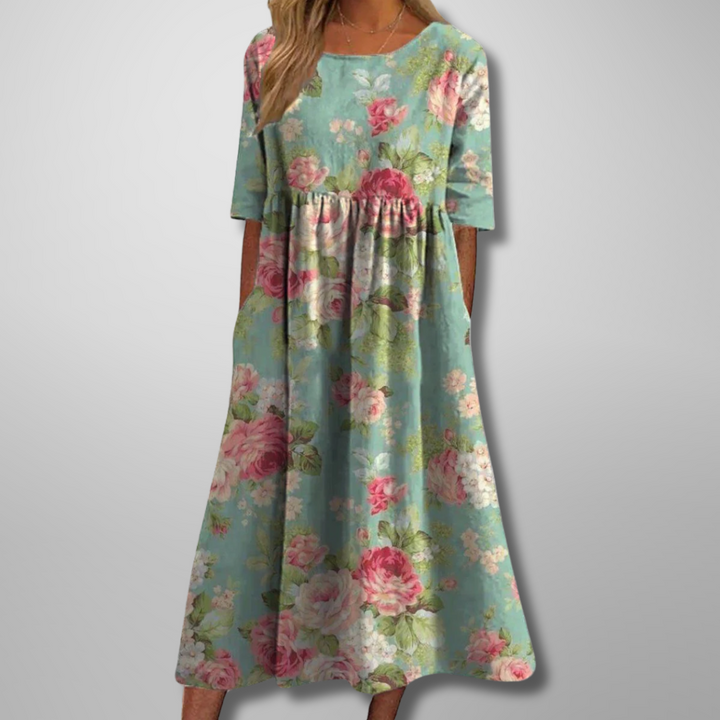 Elegant Relaxed Women's Floral Midi Dress