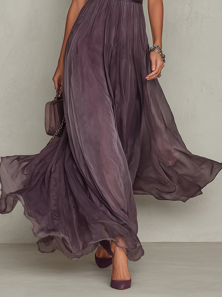 Elegant Keyhole Chiffon Women Maxi Dress