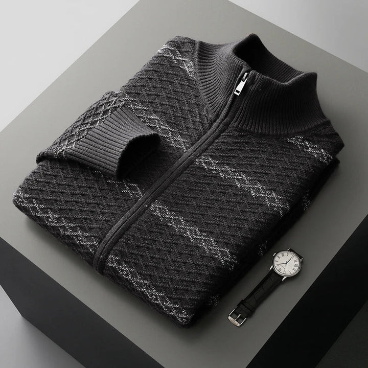Men's Nordic Knit Zip Jacket with Woven Pattern