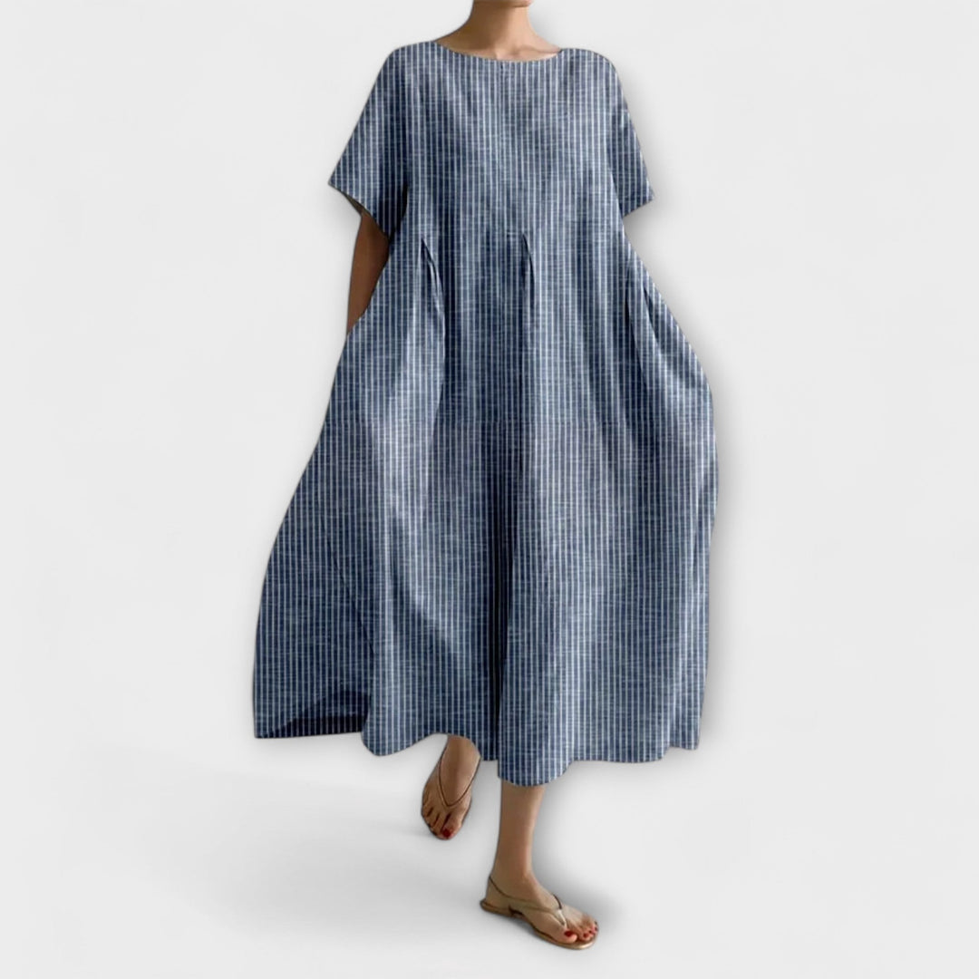 Elegant Women's Long Dress with Plaid Pattern - Casual Retro Style