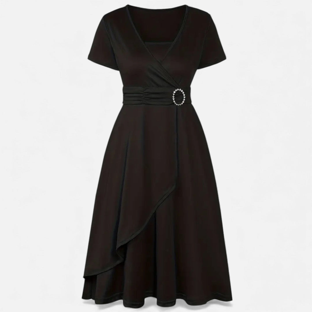 Elegant Rhinestone V-Neck Asymmetric Women's Evening Dress
