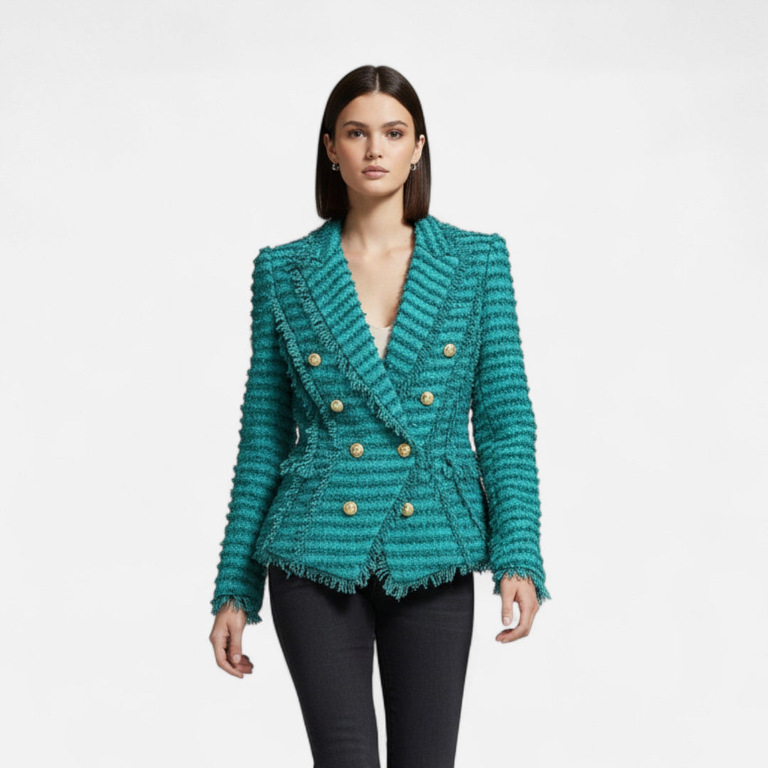 Elegant Slim Fit Women's Tweed Blazer with Tassel Details
