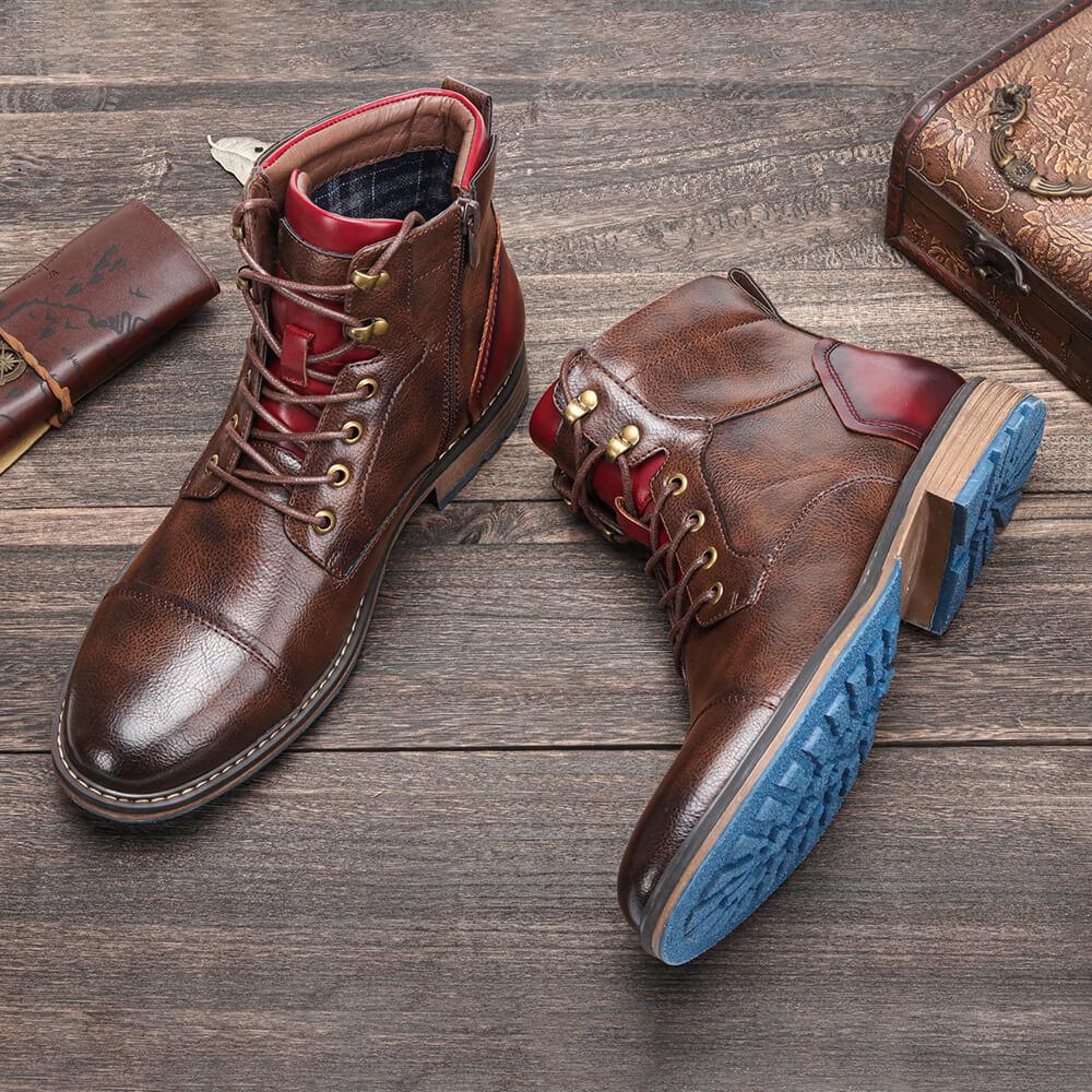 Elegant Men's Oxford Boots in Premium Leather - Lace-Up and Zipper