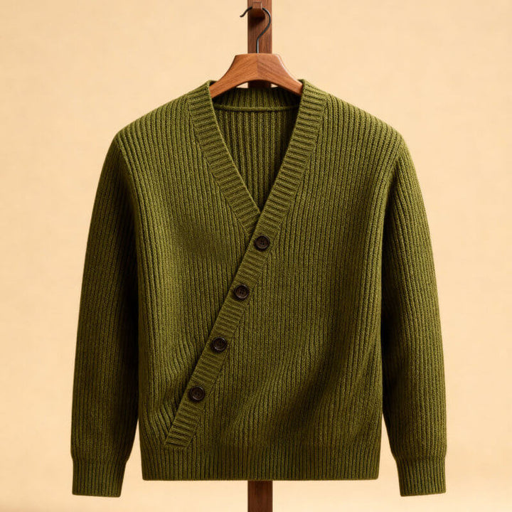 Men's Ribbed Knit V-Neck Cardigan - Soft and Versatile