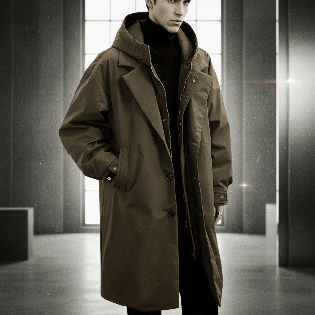 Men's Weather-Resistant Hooded Coat - Water-Repellent and Durable
