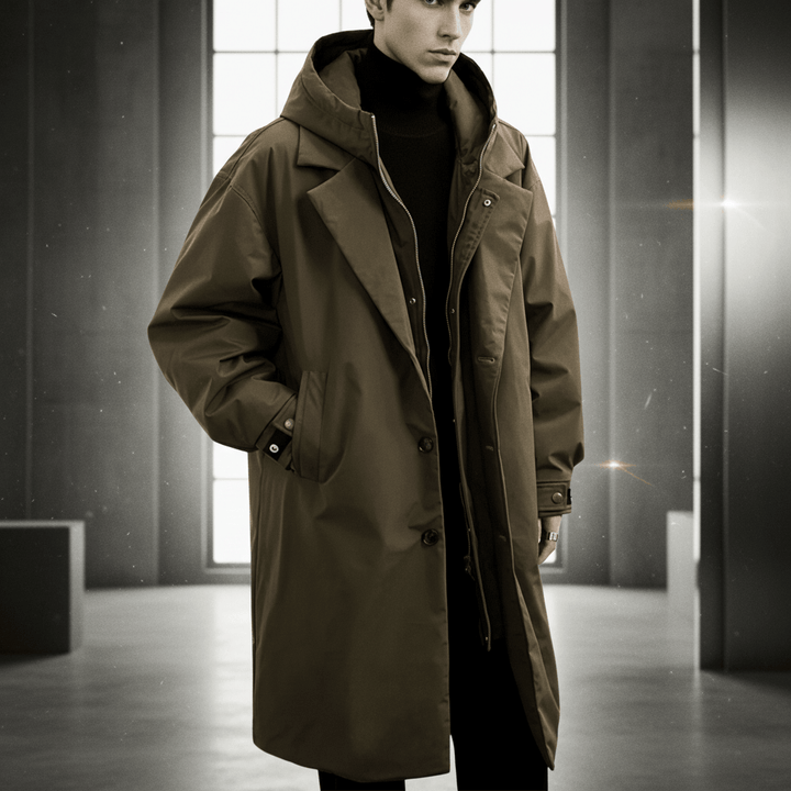 Men's Weather-Resistant Hooded Coat - Water-Repellent and Durable