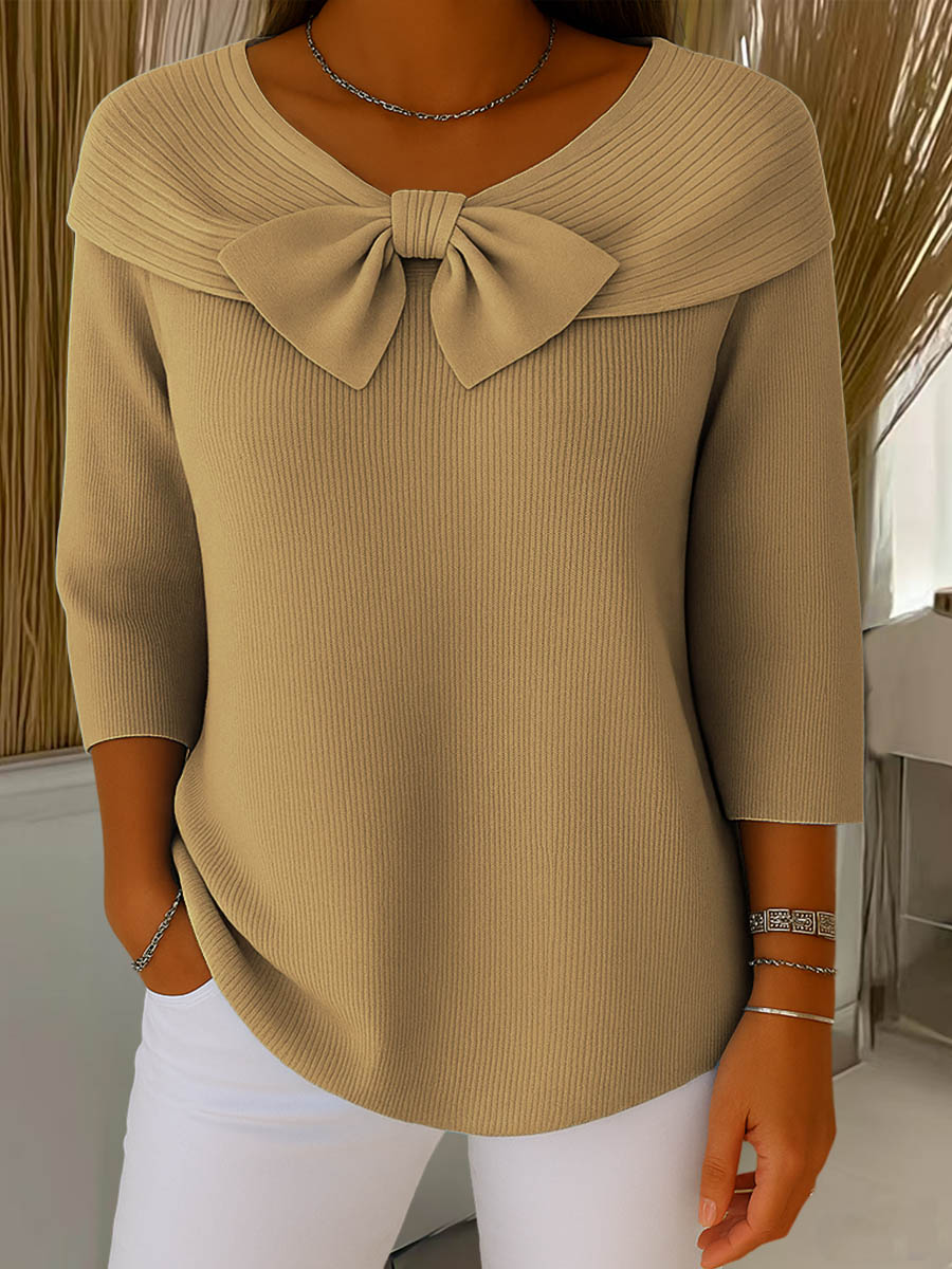 Women's Soft Knit Pullover Sweater with Bow Detail